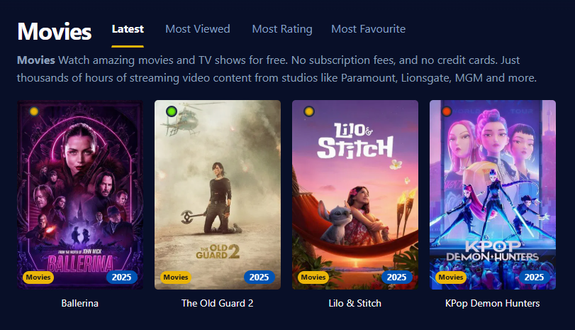 Screenshot of the Putlocker website